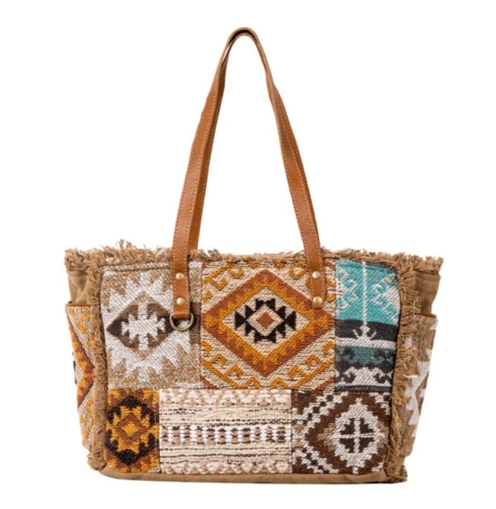 NWT Western Patchwork Boho Sonoran Sands Woven Shoulder Tote Bag